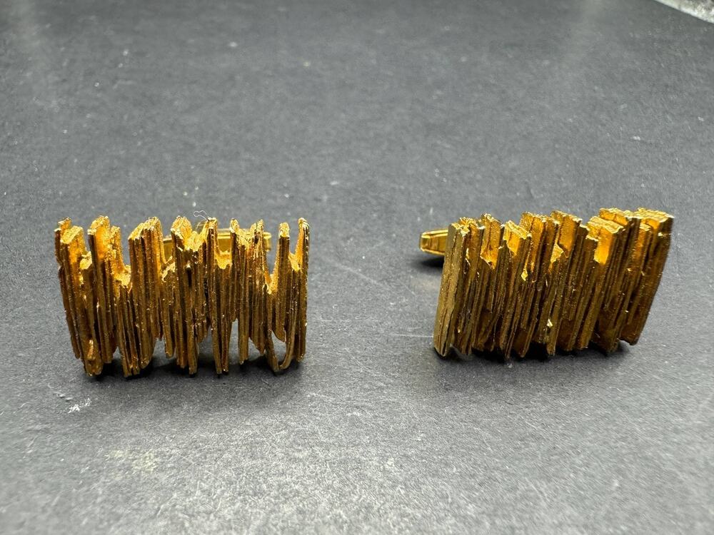 Vintage Foster Gold Tone Cufflinks Mid Century Modern Abstract Brutalist Design